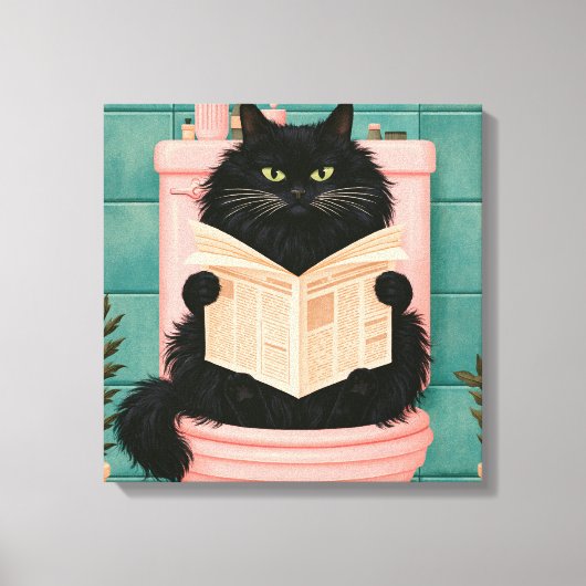 Grappige badkamer zwarte kat  canvas afdruk (Voorkant)