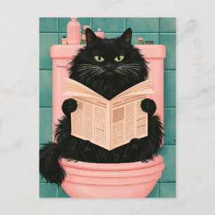 Grappige badkamer zwarte kat feestdagenkaart