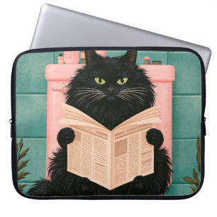 Grappige badkamer zwarte kat  laptop sleeve