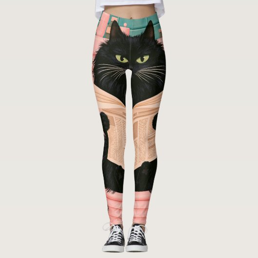 Grappige badkamer zwarte kat leggings (Voorkant)