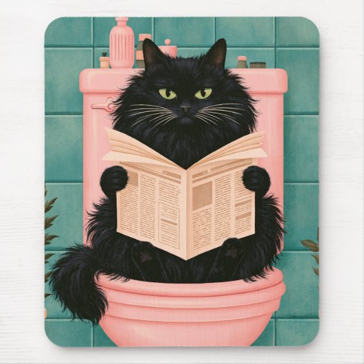 Grappige badkamer zwarte kat muismat (Voorkant)