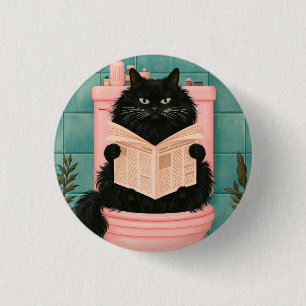 Grappige badkamer zwarte kat  ronde button 3,2 cm