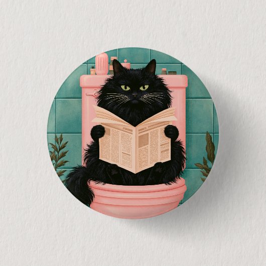 Grappige badkamer zwarte kat  ronde button 3,2 cm (Voorkant)