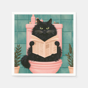 Grappige badkamer zwarte kat servet