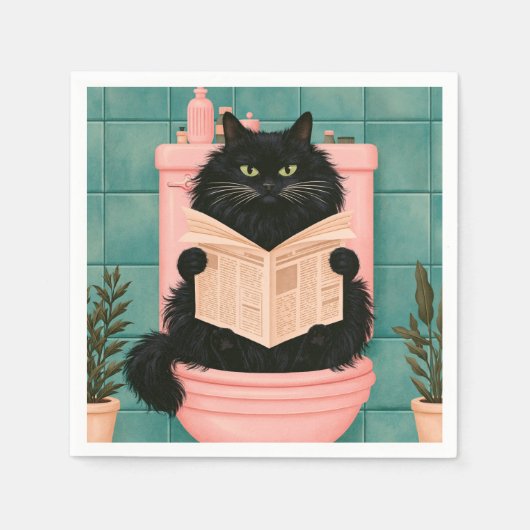 Grappige badkamer zwarte kat servet (Voorkant)
