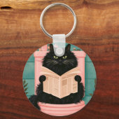 Grappige badkamer zwarte kat sleutelhanger (Voorkant)