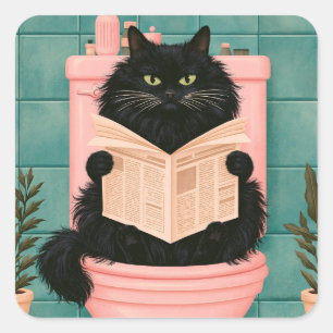Grappige badkamer zwarte kat  vierkante sticker
