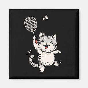 Grappige Badminton Cat Schattige Kat Badminton Spe Magneet