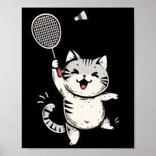 Grappige Badminton Cat Schattige Kat Badminton Spe Poster