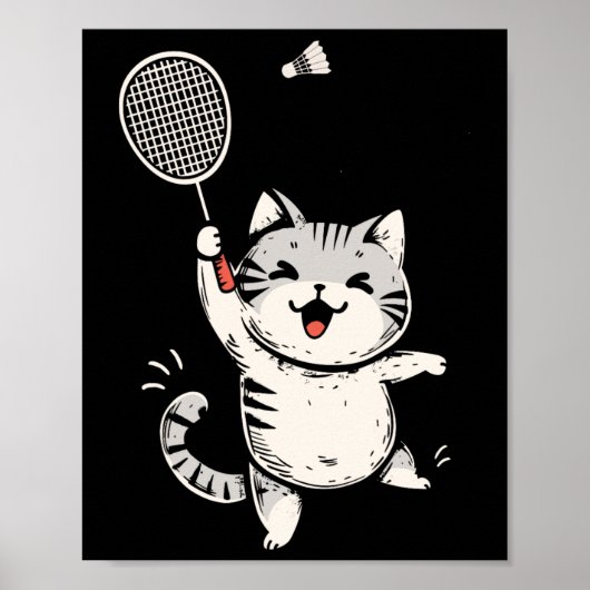 Grappige Badminton Cat Schattige Kat Badminton Spe Poster (Voorkant)