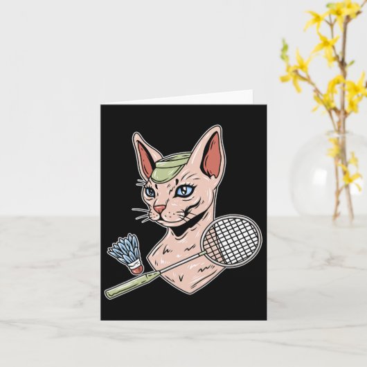 Grappige Badminton Devon Rex Cat Shuttle Kaart (Gele Bloem)