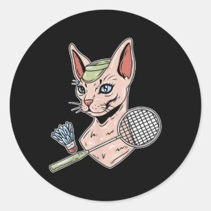 Grappige Badminton Devon Rex Kat Shuttle Ronde Sticker