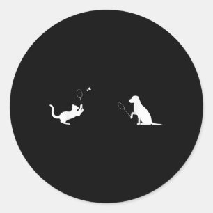 Grappige Badminton Kat En Hond Design Kleding Kitt Ronde Sticker