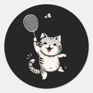 Grappige Badminton Kat Schattige Kitty Badminton S Ronde Sticker