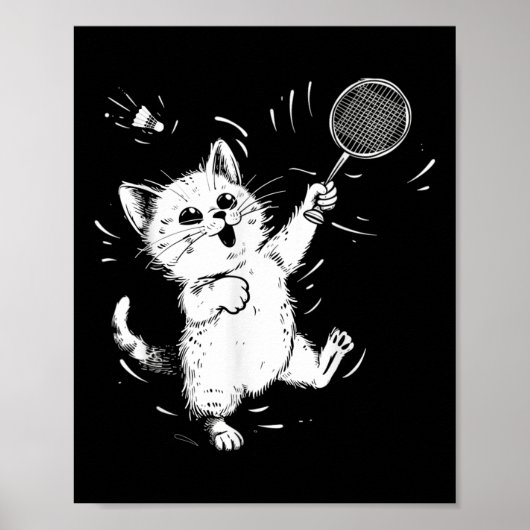 Grappige Badminton Lieve Kat Badminton Speler Shut Poster (Voorkant)