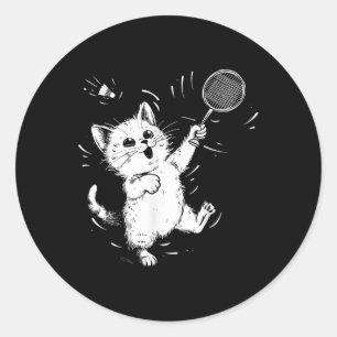 Grappige Badminton Lieve Kat Badminton Speler Shut Ronde Sticker