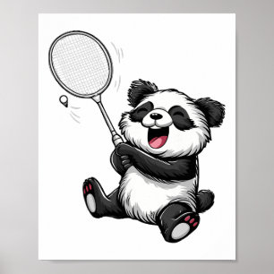 Grappige Badminton Panda Badminton Speler Shuttle  Poster