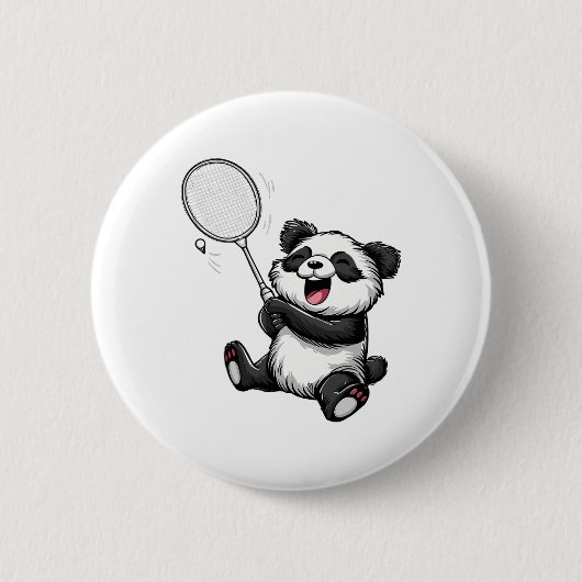 Grappige Badminton Panda Badminton Speler Shuttle Ronde Button 5,7 Cm (Voorkant)