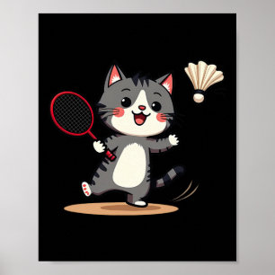 Grappige Badminton Schattigee Cat Racket Shuttle M Poster