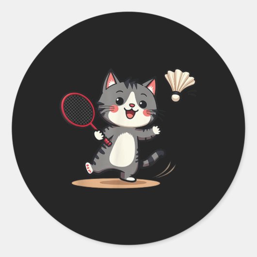 Grappige Badminton Schattigee Cat Racket Shuttle M Ronde Sticker (Voorkant)