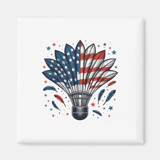 Grappige Badminton Shuttle Amerikaanse Vlag 4 Juli Magneet (Voorkant)