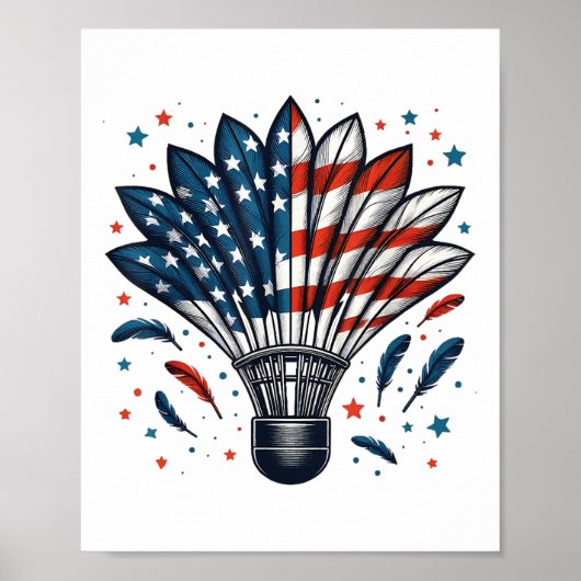 Grappige Badminton Shuttle Amerikaanse Vlag 4e van Poster (Voorkant)
