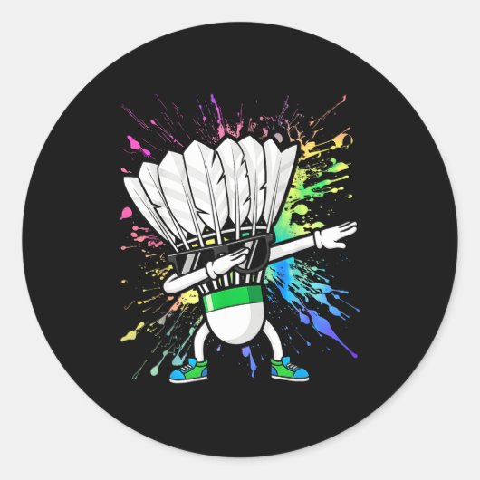 Grappige Badminton Speler Kinderen Jongens Mannen Ronde Sticker (Voorkant)
