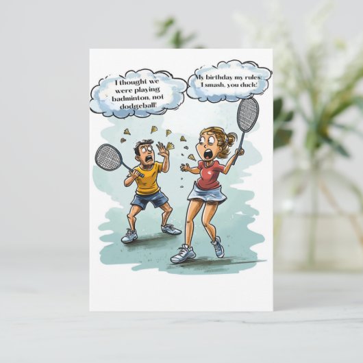 Grappige Badminton Verjaardag Kaart (Staand voorkant)