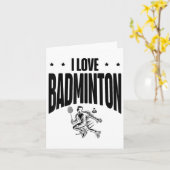 Grappige badmintonspeler houdt van shuttle design  kaart (Gele Bloem)