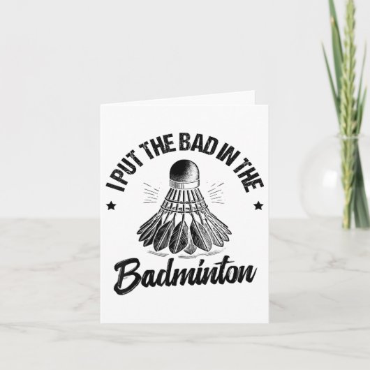 Grappige badmintonspeler houdt van shuttle-ontwerp kaart (Voorkant)