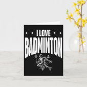 Grappige badmintonspeler houdt van shuttle-ontwerp kaart (Gele Bloem)