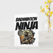 Grappige badmintonspeler houdt van shuttle-ontwerp kaart (Gele Bloem)