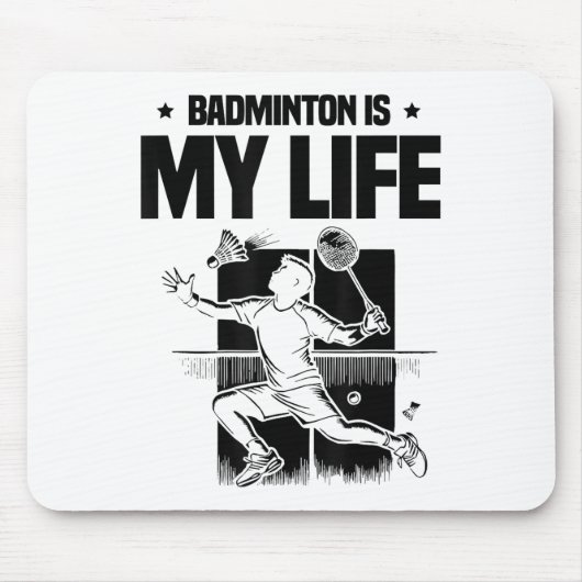 Grappige badmintonspeler houdt van shuttle-ontwerp muismat (Voorkant)