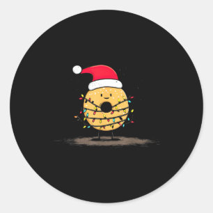 Grappige Bagel Kerst Grafische Lichtjes Liefhebber Ronde Sticker