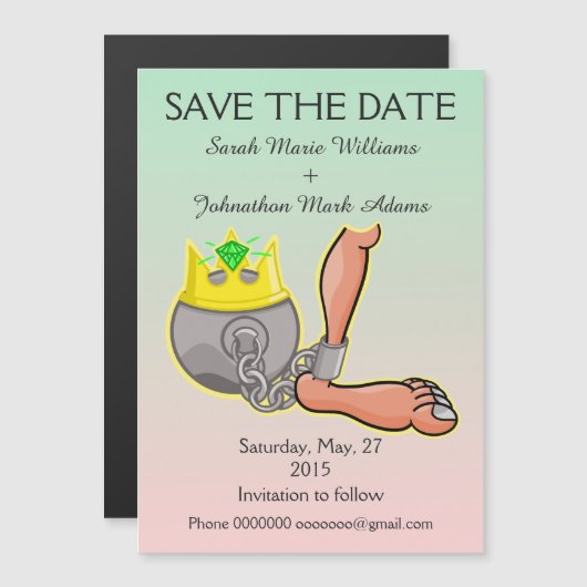 Grappige bal en ketting slaan de datum op magnetische uitnodiging (Voorkant / Achterkant)