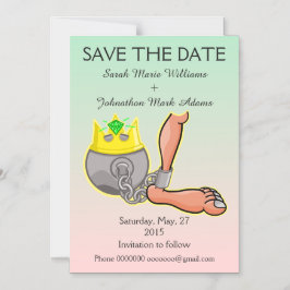 Grappige bal en ketting slaan de datum op magnetische uitnodiging