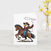 Grappige Bald Eagle Cowboy Paardrijden Swinging Kaart (Gele Bloem)