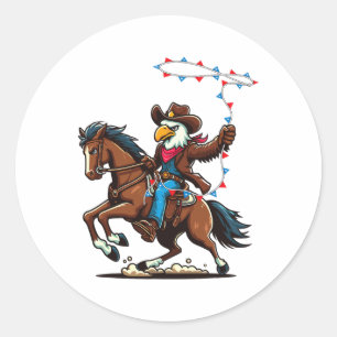 Grappige Bald Eagle Cowboy Paardrijden Swinging Ronde Sticker