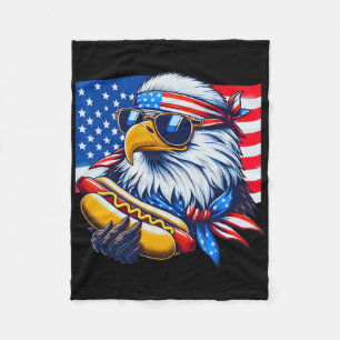 Grappige Bald Eagle Hotdog Amerikaanse vlag 4 juli Fleece Deken