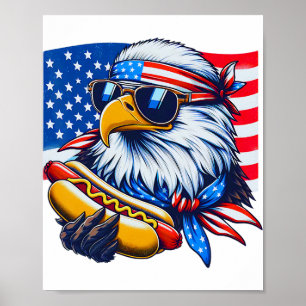 Grappige Bald Eagle Hotdog Amerikaanse vlag 4 juli Poster