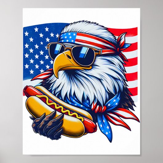 Grappige Bald Eagle Hotdog Amerikaanse vlag 4 juli Poster (Voorkant)