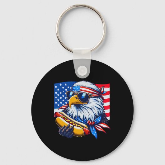 Grappige Bald Eagle Hotdog Amerikaanse vlag 4 juli Sleutelhanger (Voorkant)