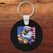 Grappige Bald Eagle Hotdog Amerikaanse vlag 4 juli Sleutelhanger (Voorkant)