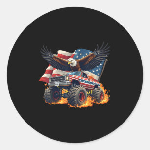 Grappige Bald Eagle Monster Truck 4 juli Patriot Ronde Sticker