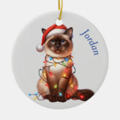 Grappige Balinese kat gewikkeld in Lichten Kerstmi Keramisch Ornament (Voorkant)
