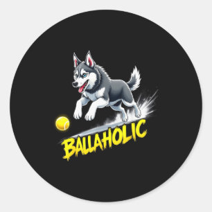 Grappige balverslaafde Siberische Husky hond jaagt Ronde Sticker