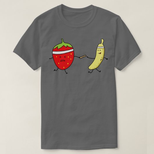 Grappige banaan en aardbei lopen een marathon  t-shirt (Design voorkant)