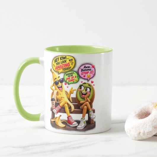 Grappige banaan en kiwi-compliment twee-tone mok (Met donut)