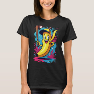 Grappige Banaan Honkbalspeler Cartoon – Fruit Spor T-shirt