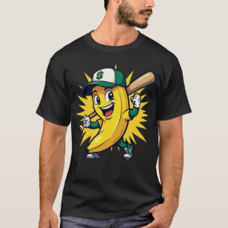 Grappige Banana Baseball Mascot Logo met Pet T-shirt